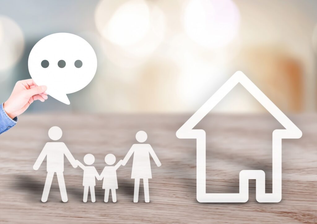 家と人の図、吹き出し